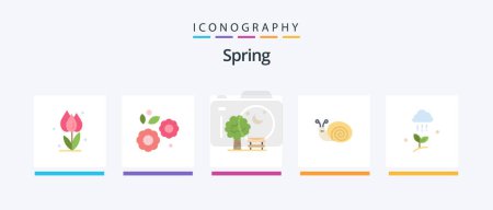 Ilustración de Spring Flat 5 Icon Pack Including spring. easter. spring. bug. spring. Creative Icons Design - Imagen libre de derechos