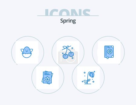 Ilustración de Spring Blue Icon Pack 5 Icon Design. text. book. easter. spring. cherry - Imagen libre de derechos