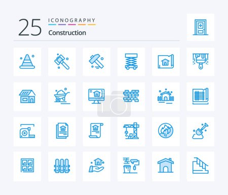 Illustration for Construction 25 Blue Color icon pack including paint. brush. develop. house. construction - Royalty Free Image