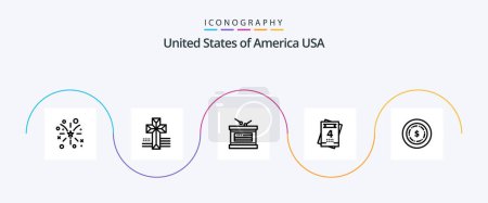 Illustration for Usa Line 5 Icon Pack Including . dollar. holiday. american. love - Royalty Free Image