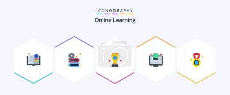 Illustration for Online Learning 25 Flat icon pack including online. education. software. book. prize - Royalty Free Image