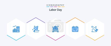 Illustration for Labor Day 25 Blue icon pack including tools. saw. hard hat. time. date - Royalty Free Image