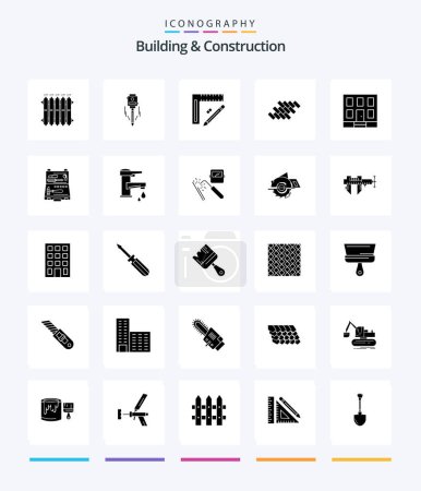 Ilustración de Creative Building And Construction 25 Glyph Solid Black icon pack  Such As tile. bricks. level. design. pencil - Imagen libre de derechos