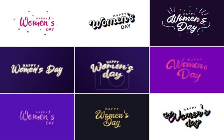 Téléchargez les illustrations : Abstract Happy Women's Day logo with a women's face and love vector design in pink and black colors - en licence libre de droit