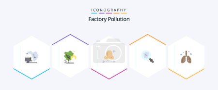 Illustration for Factory Pollution 25 Flat icon pack including cancer. pollution. air. research. pollution - Royalty Free Image