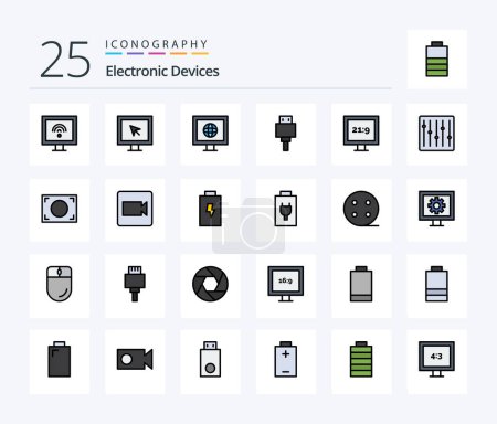 Illustration for Devices 25 Line Filled icon pack including music. devices. file. controls. hd - Royalty Free Image