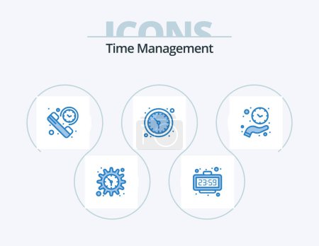 Téléchargez les illustrations : Time Management Blue Icon Pack 5 Icon Design. wall watch. time. watch. clock. summary - en licence libre de droit