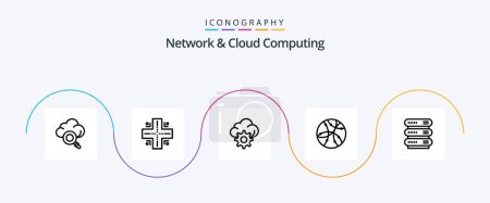 Téléchargez les illustrations : Network And Cloud Computing Line 5 Icon Pack Including . network. technology. data. technology - en licence libre de droit