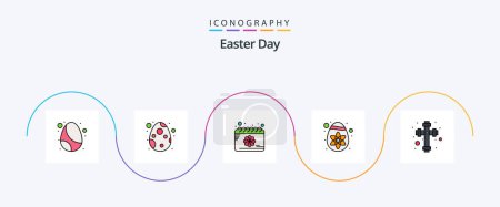 Illustration for Easter Line Filled Flat 5 Icon Pack Including cross. celebration. calendar. egg. decoration - Royalty Free Image
