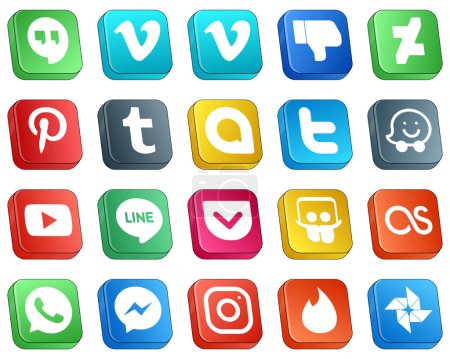 Illustration for Isometric 3D Social Media Brand Icon Set 20 icons such as lastfm. pocket. google allo. line and youtube icons. High-resolution and editable - Royalty Free Image