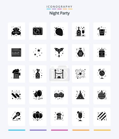 Illustration for Creative Night Party 25 Glyph Solid Black icon pack  Such As party. drink. strawberry. wine. disco - Royalty Free Image