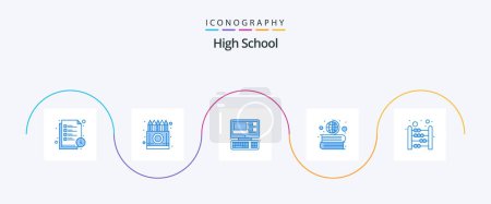 Illustration for High School Blue 5 Icon Pack Including abacus. geography. pencil. education. education - Royalty Free Image