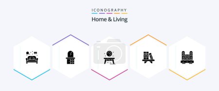 Illustration for Home And Living 25 Glyph icon pack including furniture. shelf. home. book. home - Royalty Free Image