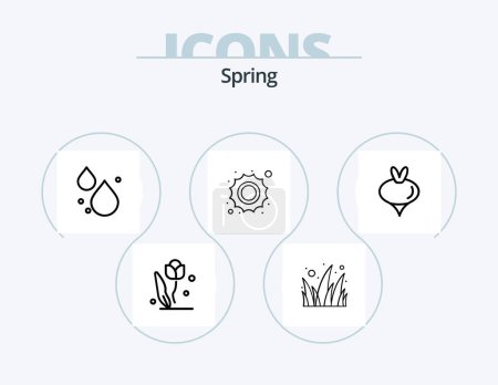 Téléchargez les illustrations : Spring Line Icon Pack 5 Icon Design. nature. spring. food. tree. beach - en licence libre de droit