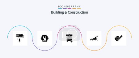 Téléchargez les illustrations : Building And Construction Glyph 5 Icon Pack Including building. brickwork. traffic. warehouse - en licence libre de droit
