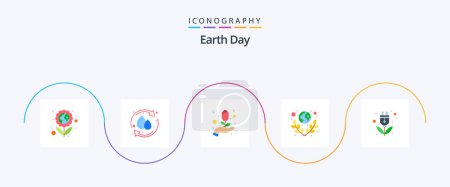 Téléchargez les illustrations : Earth Day Flat 5 Icon Pack Including ecology. save. care. planet. earth - en licence libre de droit