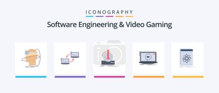 Ilustración de Software Engineering And Video Gaming Flat 5 Icon Pack Including application. game. link. download. content. Creative Icons Design - Imagen libre de derechos