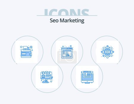Téléchargez les illustrations : Seo Marketing Blue Icon Pack 5 Icon Design. seo. marketing. cash. seo. commercialisation - en licence libre de droit