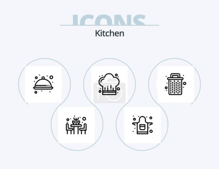 Ilustración de Kitchen Line Icon Pack 5 Icon Design. garbage. been. food. basket. mortar - Imagen libre de derechos
