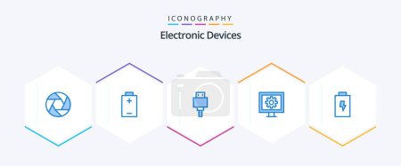 Illustration for Devices 25 Blue icon pack including electric. battery. file. watch. entertainment - Royalty Free Image