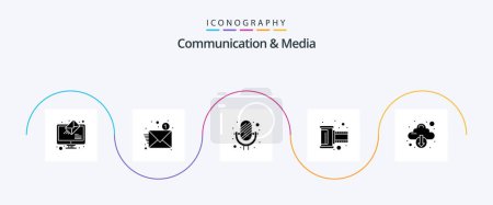 Ilustración de Communication And Media Glyph 5 Icon Pack Including down. negative tape. mic. reel. film - Imagen libre de derechos