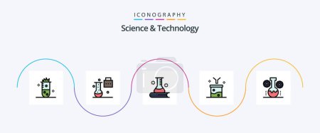 Illustration for Science And Technology Line Filled Flat 5 Icon Pack Including data filtering. big data and science concept. science folder. scientific. science information - Royalty Free Image