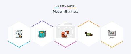 Ilustración de Paquete de iconos Modern Business 25 FilledLine incluyendo match. negocios. negocios. rompecabezas. pluma - Imagen libre de derechos