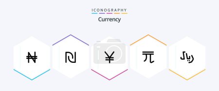 Illustration for Currency 25 Line icon pack including money . currency . israeli. new taiwan doll . yuan - Royalty Free Image