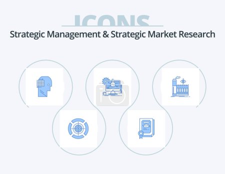 Illustration for Strategic Management And Strategic Market Research Blue Icon Pack 5 Icon Design. factory. technology. user. it. chemical - Royalty Free Image