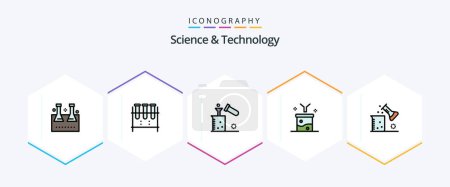 Illustration for Science And Technology 25 FilledLine icon pack including science lab. chemical science. test tube. raw information. data filtering - Royalty Free Image