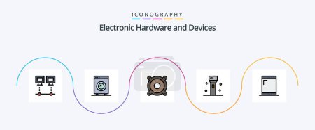 Illustration for Devices Line Filled Flat 5 Icon Pack Including technology. flashlight. equipment. electronics. speaker - Royalty Free Image