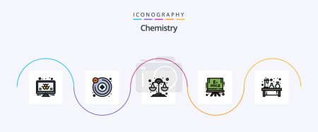 Téléchargez les illustrations : Chemistry Line Filled Flat Pack de 5 icônes avec lampe. Flacon. libra. Expérience. science - en licence libre de droit