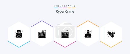 Illustration for Cyber Crime 25 Glyph icon pack including malware. robbery. threat. spy. detective - Royalty Free Image