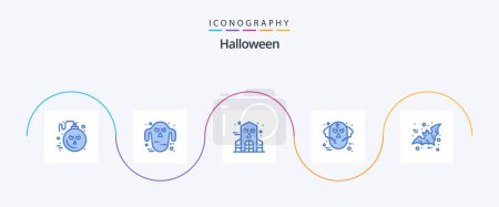 Illustration for Halloween Blue 5 Icon Pack Including bird. wolf. halloween. ware wolf. halloween - Royalty Free Image