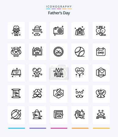 Téléchargez les illustrations : Pack d'icônes Creative Fathers Day 25 OutLine Comme accessoires. Mon père. Sac. Papa ! Monsieur. - en licence libre de droit