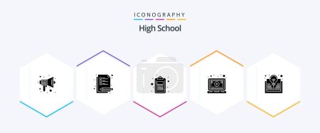Téléchargez les illustrations : High School 25 Glyph icon pack including study. tutorial. check. online. test - en licence libre de droit
