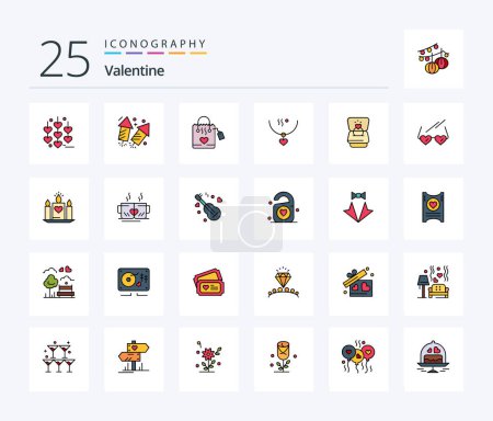 Téléchargez les illustrations : Valentine 25 Line Filled icon pack including love. wedding. love. party. love - en licence libre de droit