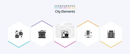 Illustration for City Elements 25 Glyph icon pack including clinic. streets. house. pin. destination - Royalty Free Image