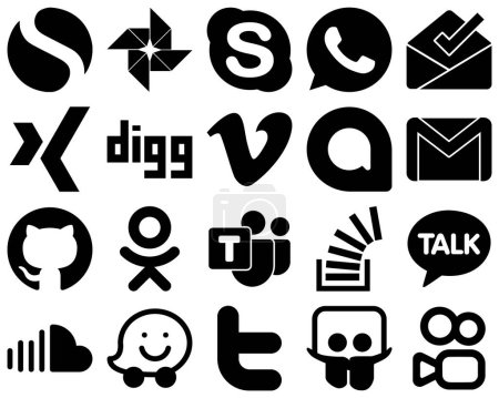 Illustration for 20 Customizable Black Solid Social Media Icons such as odnoklassniki. vimeo. github and email icons. Fully customizable and high-quality - Royalty Free Image