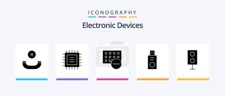 Illustration for Devices Glyph 5 Icon Pack Including speaker. electronics. gadget. devices. flash drive. Creative Icons Design - Royalty Free Image