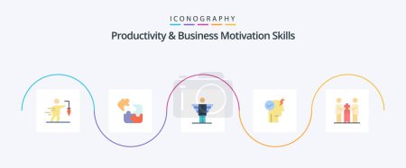 Illustration for Productivity And Business Motivation Skills Flat 5 Icon Pack Including power. brain. puzzle. investor. career - Royalty Free Image