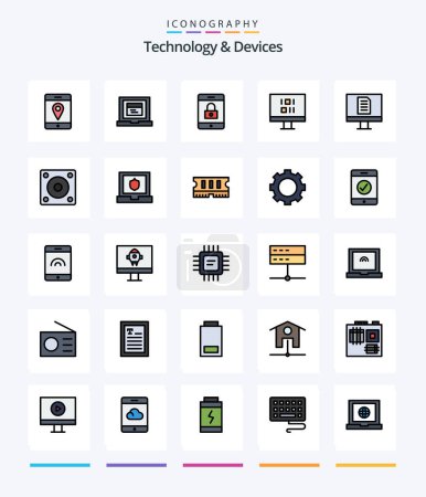 Ilustración de Dispositivos creativos Paquete de iconos de 25 líneas como disco duro. dispositivos. Móvil. oficina. ordenador - Imagen libre de derechos