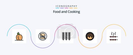 Téléchargez les illustrations : Food Line Filled Flat 5 Icon Pack Including . hungry. food. food. donut - en licence libre de droit