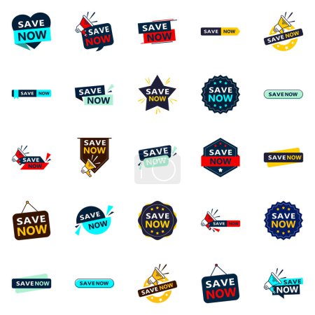 Ilustración de Save Now 25 Unique Typographic Designs to stand out and drive savings - Imagen libre de derechos