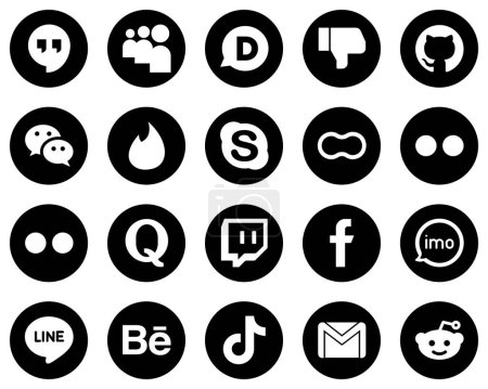 Illustration for 20 Versatile White Social Media Icons on Black Background such as question. yahoo. tinder. flickr and mothers icons. Eye-catching and high-definition - Royalty Free Image