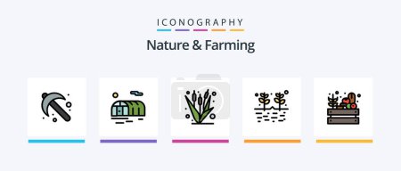 Téléchargez les illustrations : Nature And Farming Line Filled 5 Icon Pack Including farming. harvest. agriculture. food. farm. Creative Icons Design - en licence libre de droit