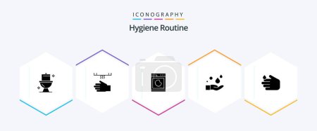 Illustration for Hygiene Routine 25 Glyph icon pack including . soap. hand. hand. clean - Royalty Free Image