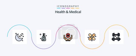 Ilustración de La salud y la línea médica llenaron el paquete plano 5 del icono incluyendo médico. Aptitud. medicina. Mancuerna. médico - Imagen libre de derechos