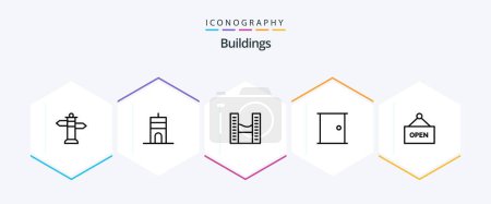 Illustration for Buildings 25 Line icon pack including shop. home door. modern. home. door - Royalty Free Image