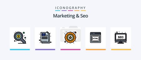 Téléchargez les illustrations : Marketing And Seo Line Filled 5 Icon Pack Including . search. search. internet. document. Creative Icons Design - en licence libre de droit